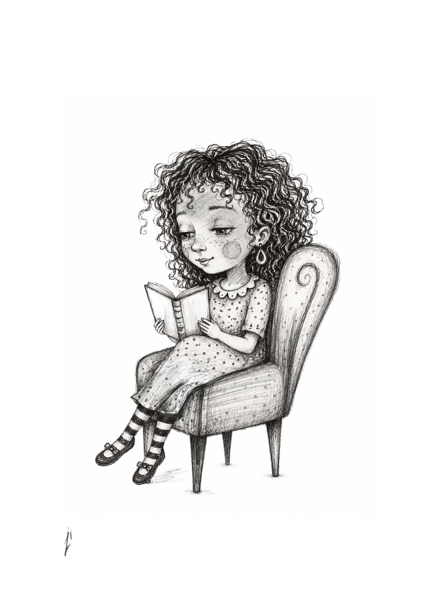 Girl Reading — pencil illustration by Zi Shamloo by Zi Shamloo, illustration