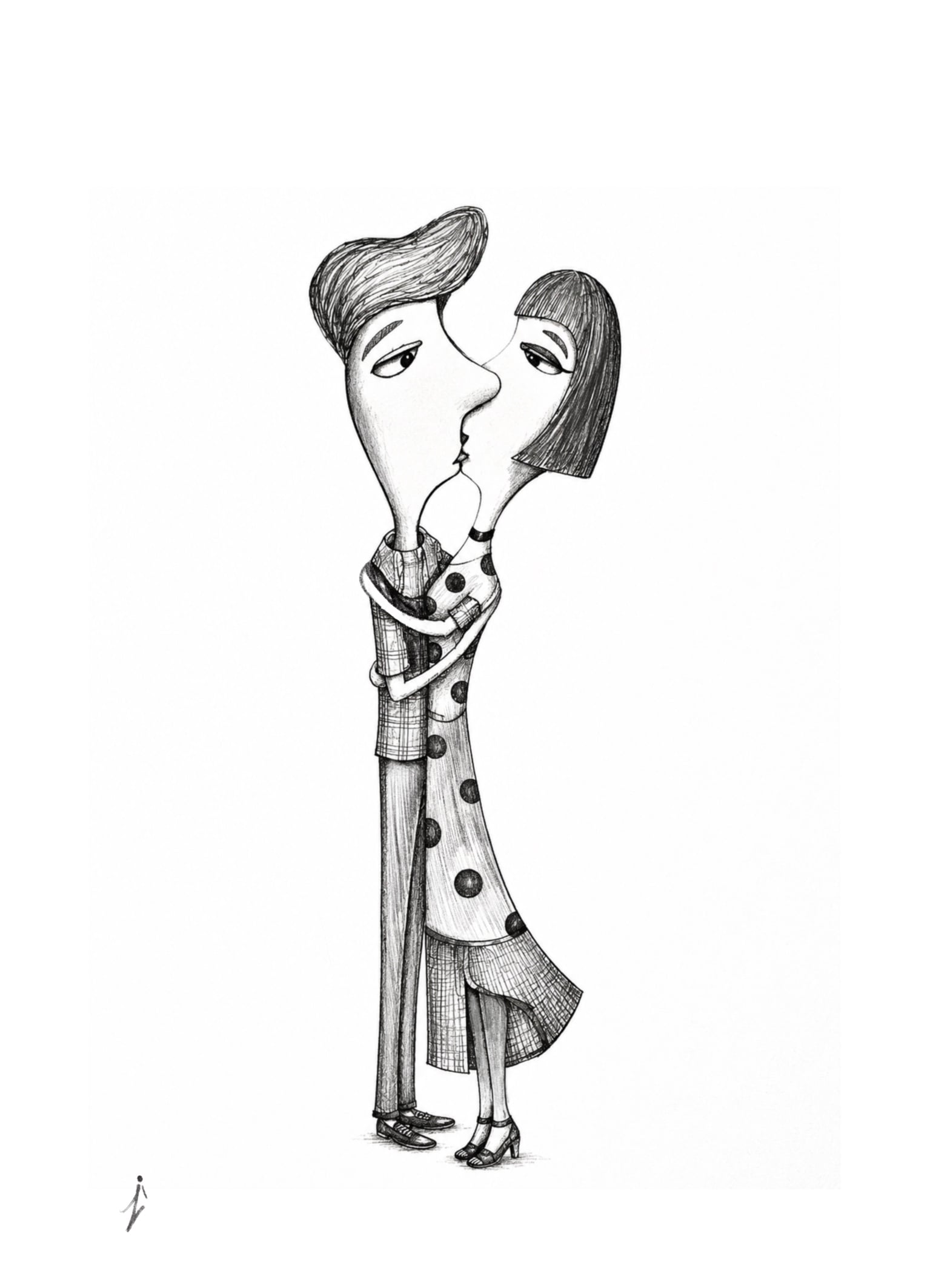 Kissing Couple — pencil illustration by Zi Shamloo by Zi Shamloo, illustration