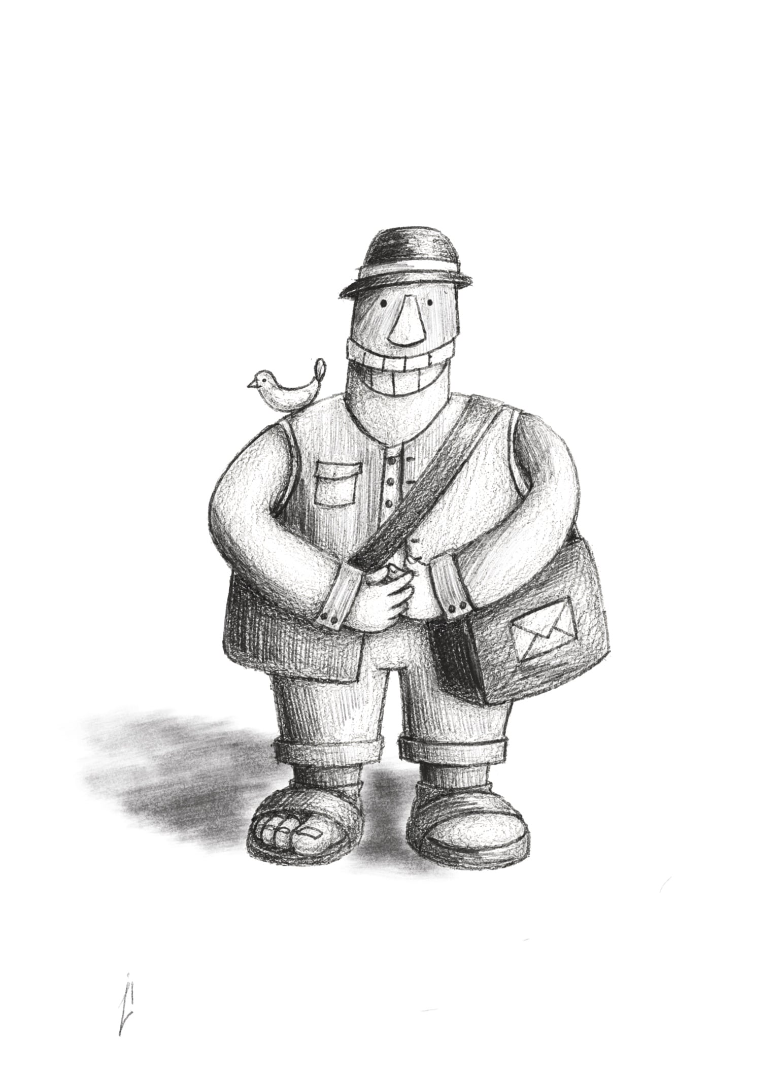 Postman — pencil illustration by Zi Shamloo by Zi Shamloo, illustration