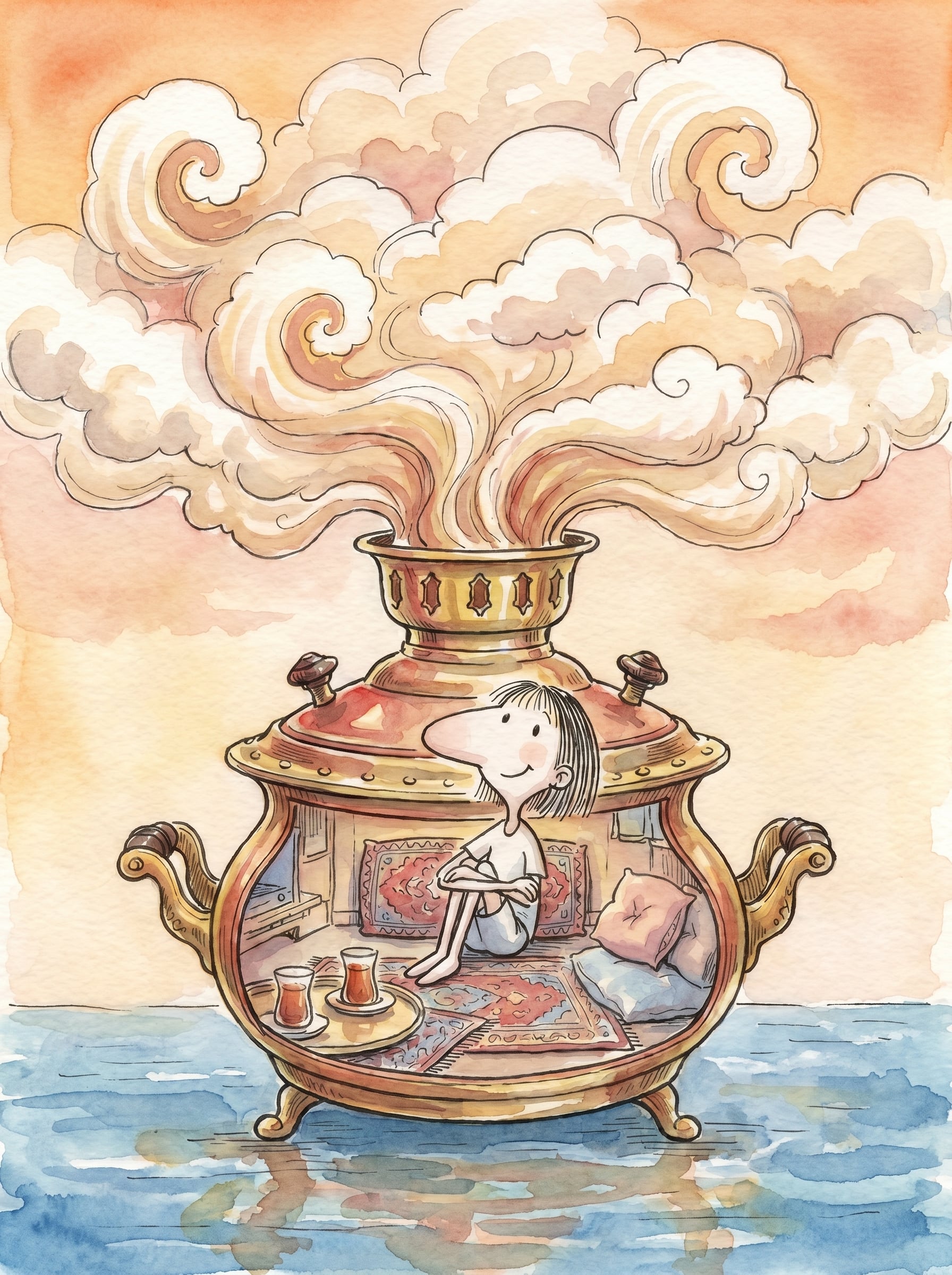 Samovar Girl — watercolor illustration by Zi Shamloo by Zi Shamloo, watercolor