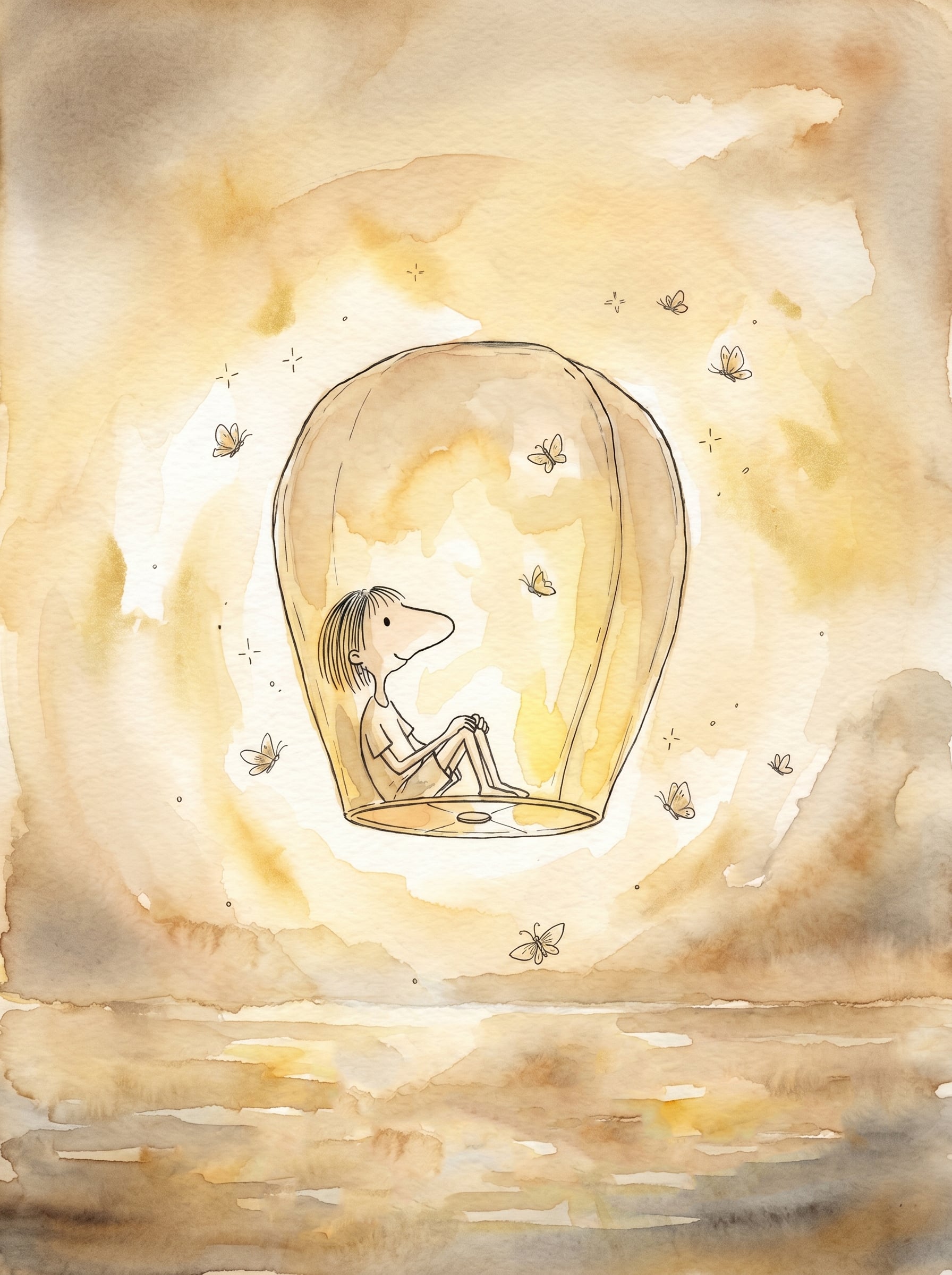 Sky Lantern — watercolor illustration by Zi Shamloo by Zi Shamloo, watercolor