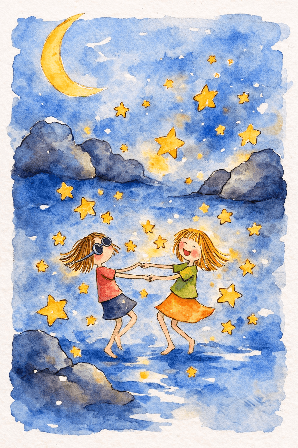 Pastel illustration with stars and characters by Zi Shamloo